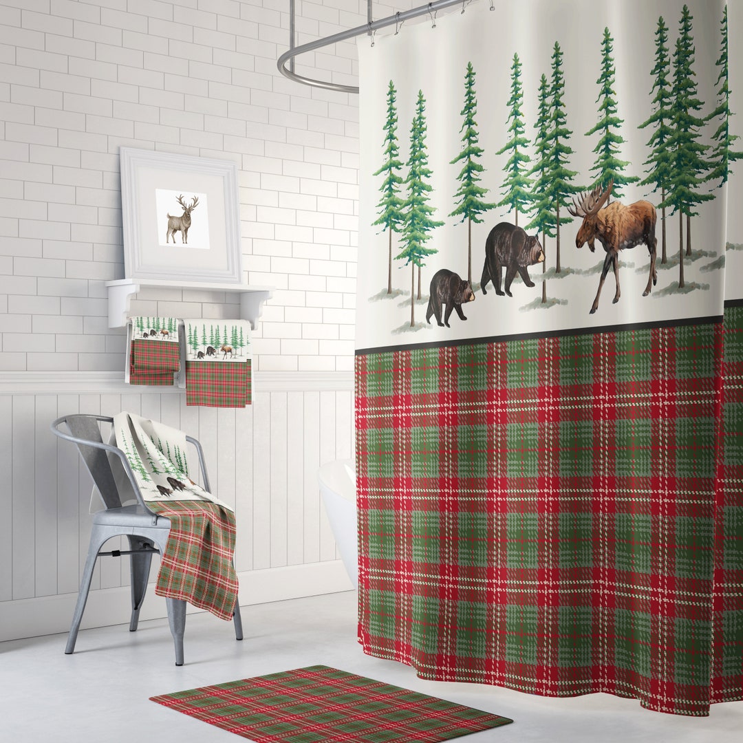 Rustic Lodge Shower Curtain With Options In The Vintage Woodland Design