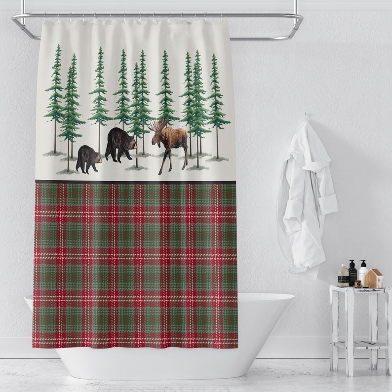 Rustic Lodge Shower Curtain With Options In The Vintage Woodland Design - Image 2