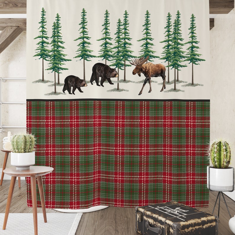Rustic Lodge Shower Curtain With Options In The Vintage Woodland Design - Image 3