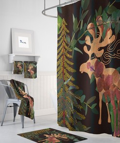 Rustic Woodland Moose Shower Curtain Bathroom Decor