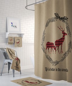 Rustic woodland Shower Curtain, Optional Bathroom Set, Buffalo Plaid