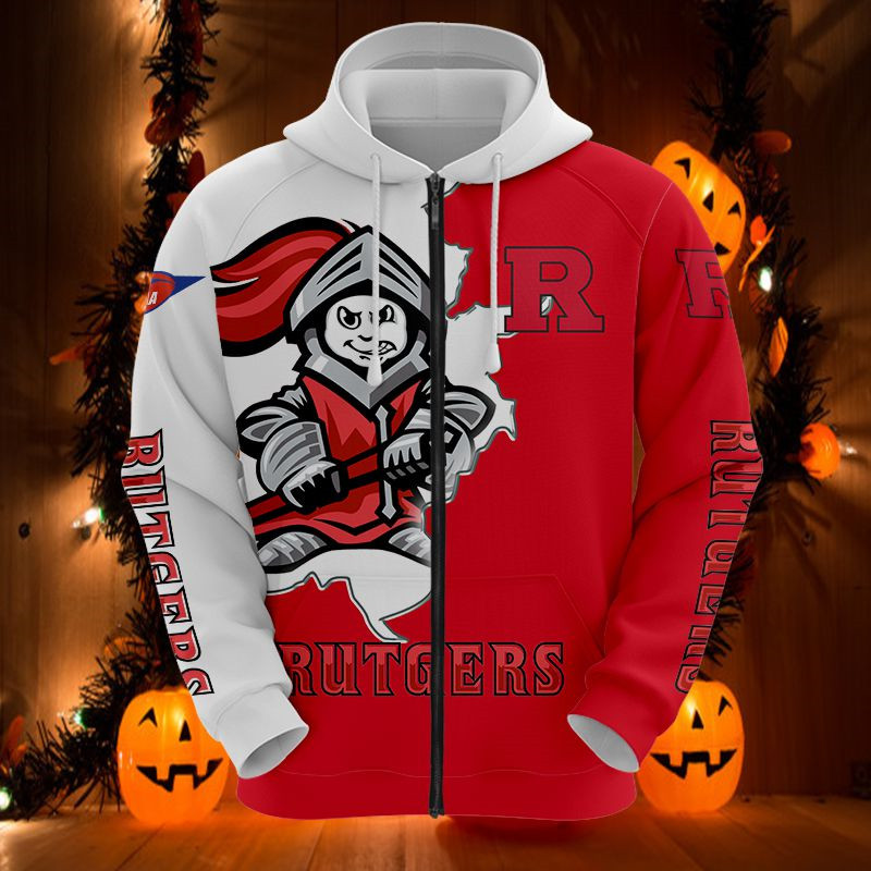 Rutgers Scarlet Knights Hoodie 3D Zip Hoodie Mascot Long Sleeve Gift for Fan - Image 2