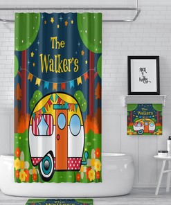 Rv Sized Shower Curtain, Custom Personalized Camper Decor, Vintage Camper, Bath Towel, Bath Shower Mat
