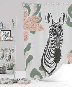 Safari Zebra Shower Curtain, Options to add Bath Mat, Towels