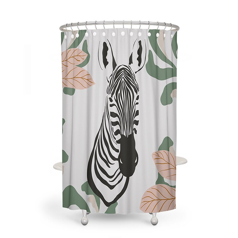 Safari Zebra Shower Curtain, Options to add Bath Mat, Towels - Image 2
