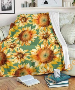 Sage Watercolor Sunflower Sherpa Blanket Fleece Blanket Gifts for Fans