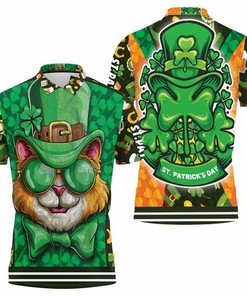 Saint Patricks Day Cat With Green Hat 3D All Over Print Polo Shirt