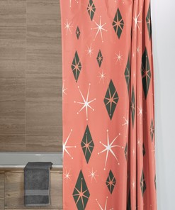 Salmon Mid Century Modern Inspired Shower Curtain, Retro 50's Bathroom Accessories