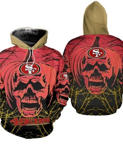 San Francisco 49Ers Hoodie Halloween Pumpkin Skull Print Zip Hoodie