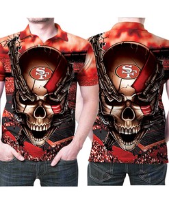 San Francisco 49ers Logo Skull Chain Red Vapor 3D All Over Print Polo Shirt
