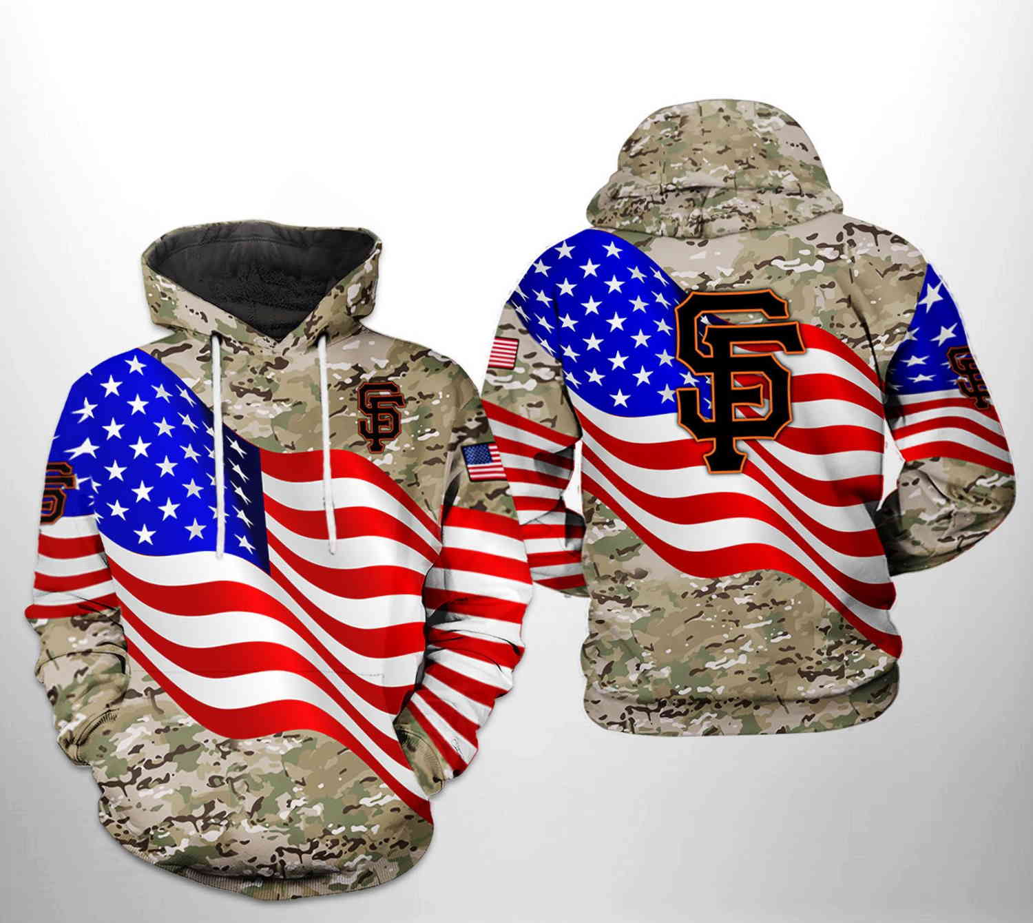 San Francisco Giants MLB US Flag Camo Veteran 3D Hoodie Zipper Hoodie