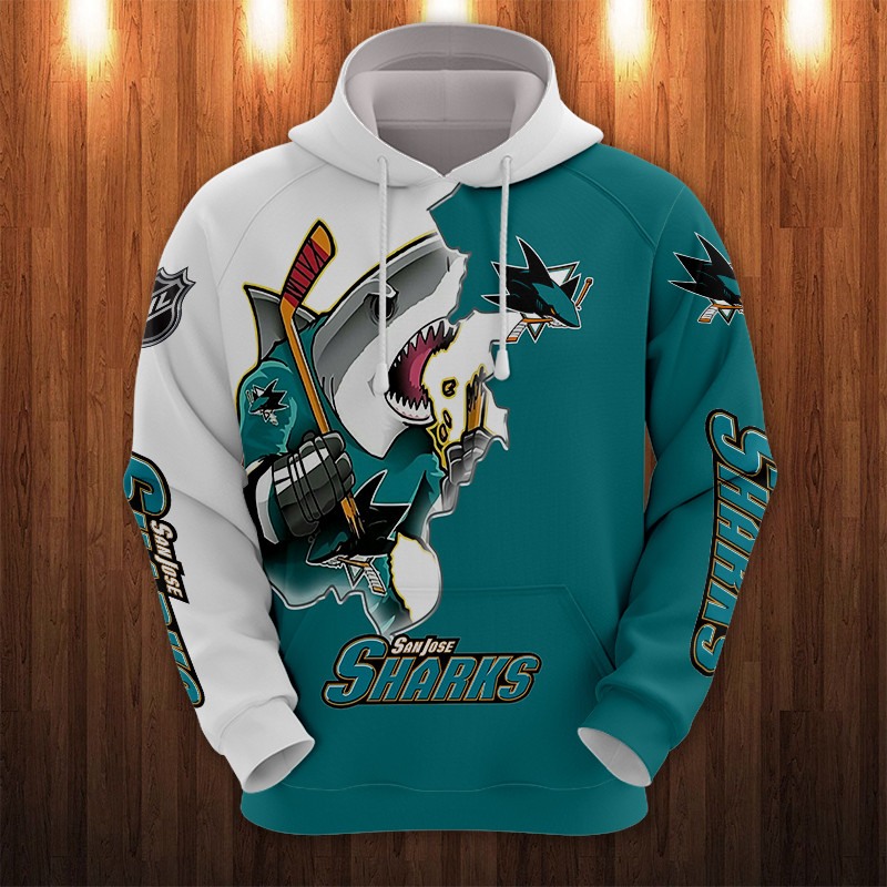 San Jose Sharks Hoodie 3D Zip Hoodie 3D Cartoon Graphic Zip Hoodie for Fan