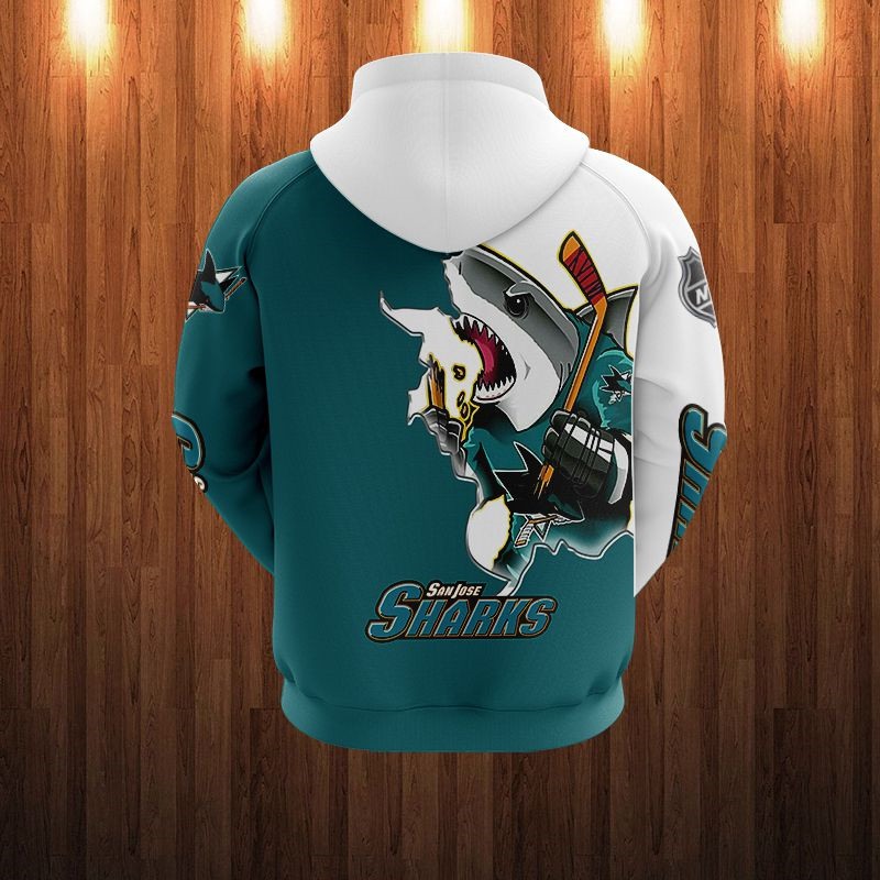 San Jose Sharks Hoodie 3D Zip Hoodie 3D Cartoon Graphic Zip Hoodie for Fan - Image 2