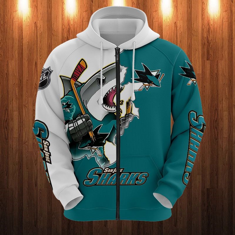 San Jose Sharks Hoodie 3D Zip Hoodie 3D Cartoon Graphic Zip Hoodie for Fan - Image 3