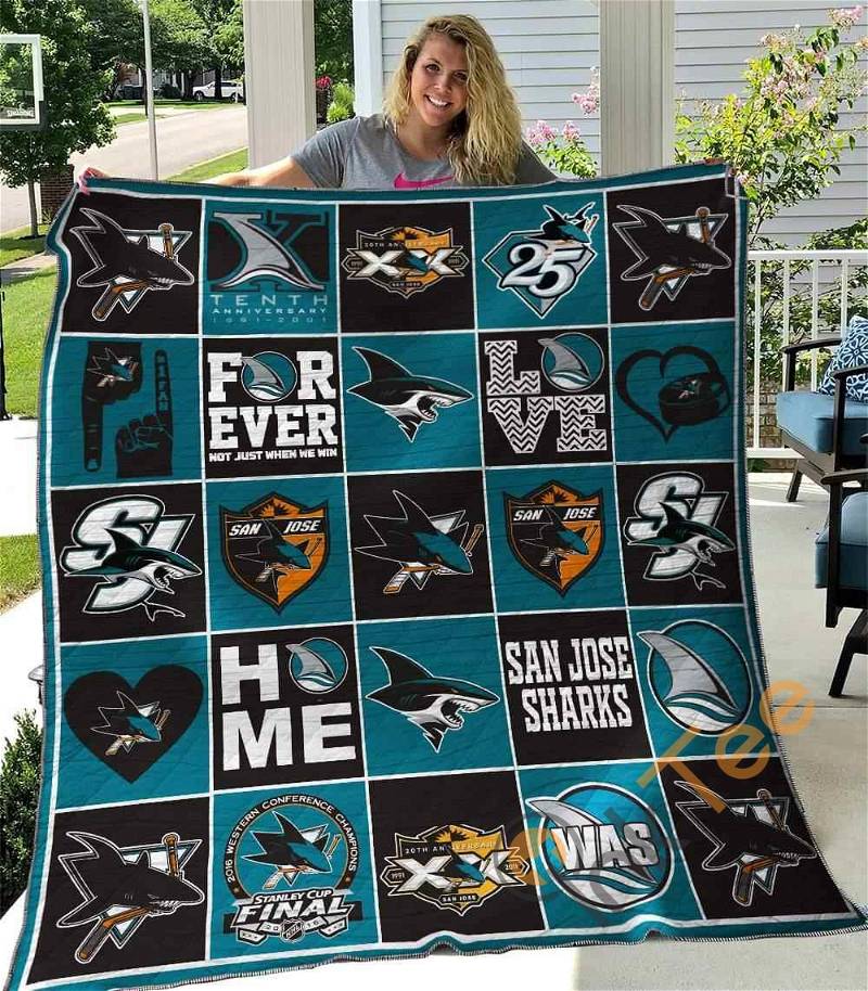 San Jose Sharks Quilt Blanket Bedding Set With Pillowcase Option