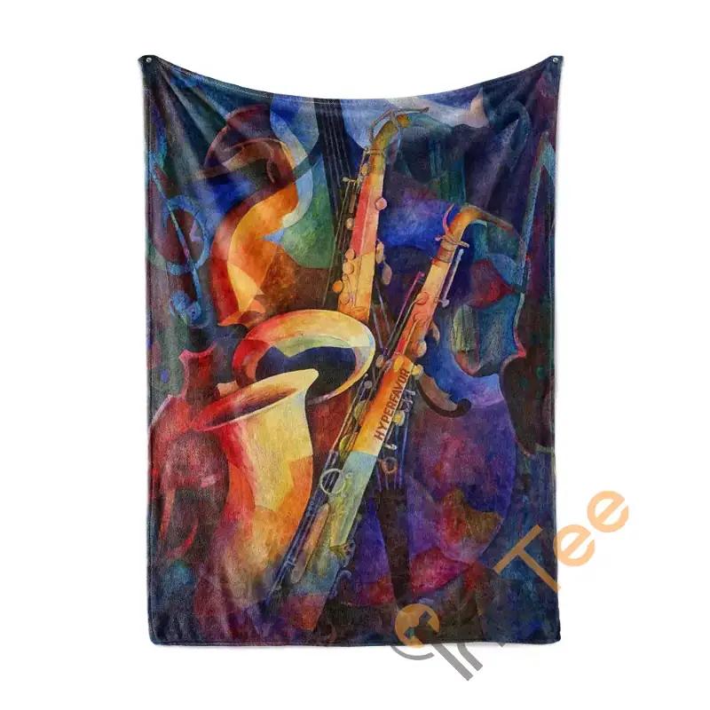 Saxophone Abstract Sherpa Fleece Blanket Gifts for Family, for Couple