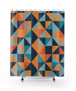 Scandinavian Abstract Multicolor Orange, Blue, Mustard Yellow Polyester Shower Curtain