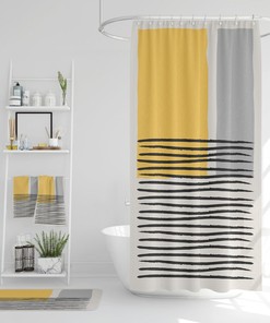 Scandinavian Bathroom Decor, Shower Curtain, Bath Mat, Spa Wrap, Waffle Weave Shower Curtain