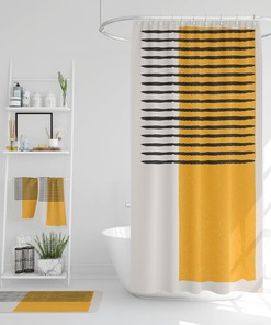 Scandinavian Bathroom Decor, Shower Curtain, Bath Mat, Spa Wrap, Waffle Weave Shower Curtain, Bath Towel, Boho Bathroom