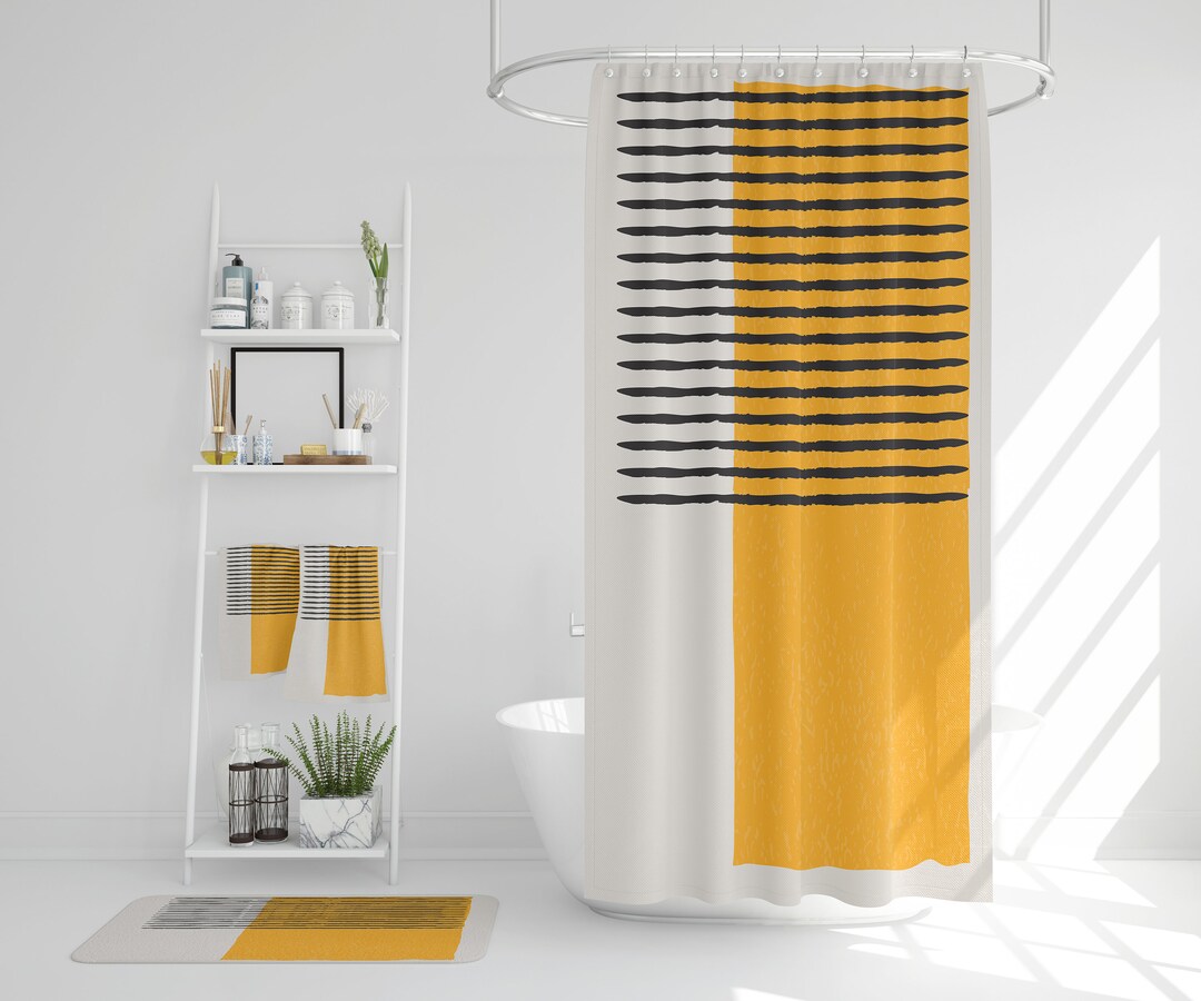 Scandinavian Bathroom Decor, Shower Curtain, Bath Mat, Spa Wrap, Waffle Weave Shower Curtain, Bath Towel, Boho Bathroom