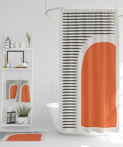 Scandinavian Bathroom Decor, Shower Curtain, Bath Mat, Spa Wrap, Waffle Weave Shower Curtain, Hand Towel