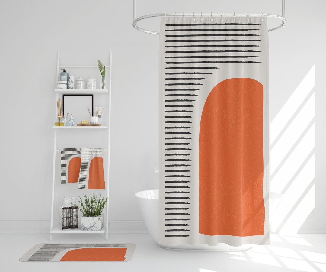 Scandinavian Bathroom Decor, Shower Curtain, Bath Mat, Spa Wrap, Waffle Weave Shower Curtain, Hand Towel