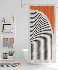Scandinavian Shower Curtain, Bath Mat, Spa Wrap, Waffle Weave Shower Curtain