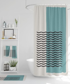 Scandinavian Shower Curtain, Bath Mat, Spa Wrap, Waffle Weave Shower Curtain, Hand Towel, Bath Towel, Boho Bathroom