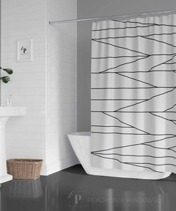Scandinavian Shower Curtain, Neutral Abstract Line Art Print Design Bath Curtain, Modern Neutral Bathroom Decor