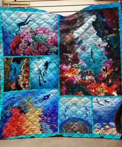Scuba Diving Underwater Quilt Blanket Bedding Set Perfect Gifts For Scuba Diving Lover