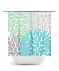 Sea Glass Shower Curtain, Green Blue Gray Bathroom Decor, Flower Shower Decor, Bath Curtain, Floral Bathroom, Guest Bathroom