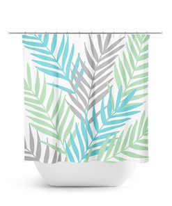 Sea Glass Shower Curtain, Green Blue Gray Bathroom Decor, Palm Tree Leaves Shower Curtain, Tropical Bathroom, Guest Bathroom