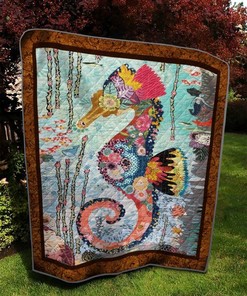 Sea Horse Floral Pattern Quilt Blanket Bedding Set Perfect Gifts For Sea Horse Lover