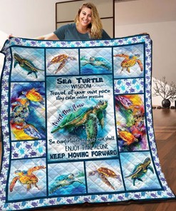 Sea Turtle Enjoy Time Alone Keep Moving Forward Quilt Blanket Bedding Set Great Customized Blanket Gifts For Birthday Christmas Thanksgiving