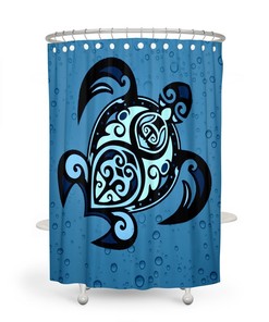 Sea Turtle Shower Curtain, Blue, Nautical Bathroom Decor, Turtle Towels, Turtle Bath Mat