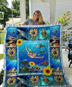Sea Turtle Sunflower You Are My Sunshine Quilt Blanket Bedding Set Great Customized Blanket Gifts For Birthday Christmas Thanksgiving