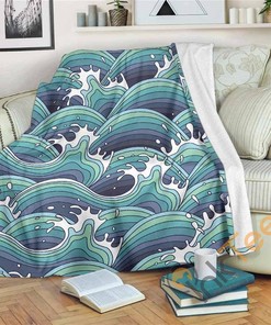 Sea Wave Surfing Pattern Sherpa Fleece Blanket Gifts for Family, for Couple