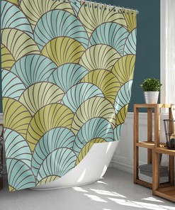 Seashell Blue Green Shower Curtain, Ocean Shore Sea Creature Beach Fabric Bathroom Curtain, Home Bath Set Decor, Housewarming Gift