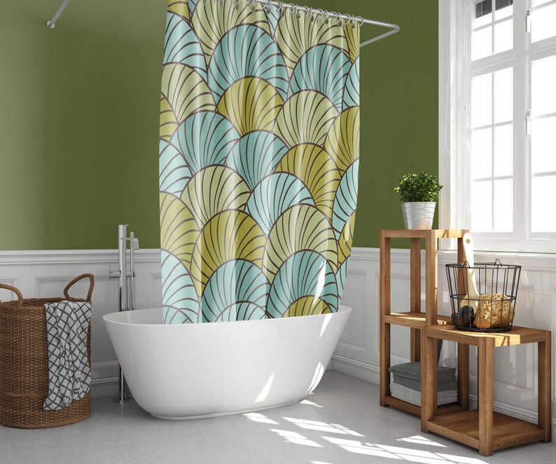 Seashell Blue Green Shower Curtain, Ocean Shore Sea Creature Beach Fabric Bathroom Curtain, Home Bath Set Decor, Housewarming Gift - Image 2