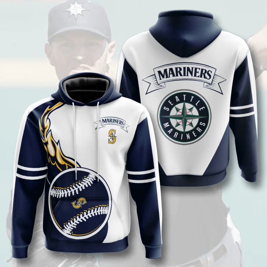 Seattle Mariners Hoodie 3D Zip Hoodie Flame Balls Graphic Gifts for Fans