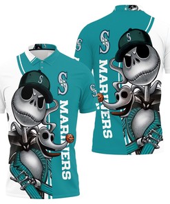 Seattle Mariners Jack Skellington And Zero 3D All Over Print Polo Shirt