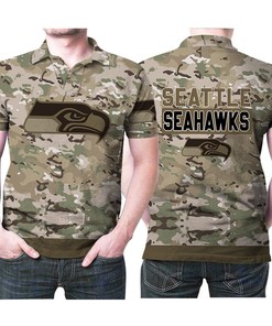 Seattle Seahawks Camouflage Veteran Us Flag 3D All Over Print Polo Shirt
