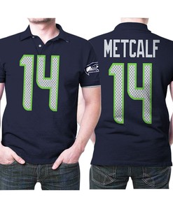 Seattle Seahawks Dk Metcalf 14 Great Player Nfl Football Team Jersey Navy 100th Season Jersey Style Polo Shirt