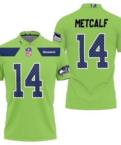 Seattle Seahawks Dk Metcalf #14 Nfl American Football Green Color Rush Legend Polo Shirt
