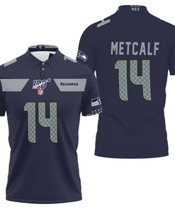 Seattle Seahawks Dk Metcalf #14 Nfl American Football Navy 100th Season Polo Shirt