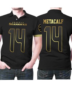 Seattle Seahawks Dk Metcalf 14 Nfl American Football Team Black Golden Edition Jersey Style Polo Shirt