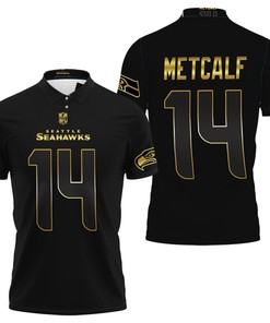 Seattle Seahawks Dk Metcalf #14 Nfl American Football Team Black Golden Edition Polo Shirt