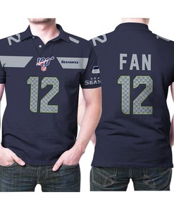 Seattle Seahawks Fan #12 Nfl American Football Navy 100th Season Polo Shirt