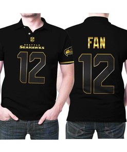 Seattle Seahawks Fan #12 Nfl American Football Team Black Golden Edition Polo Shirt