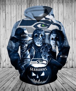 Seattle Seahawks Hoodie 3D Horror Night Halloween Pullover Nfl